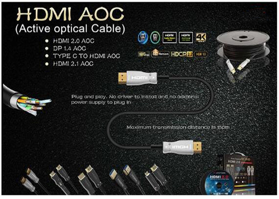 남성 남성 30m 오래 2.0 HDMI AOC 케이블 영상 데이타 전송