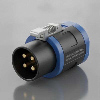 Rated Line Current 4.55A powercon connector offering locking mechanism and superior electrical contact for critical power applications